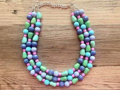 Purple Gold White Statement Necklace, Chunky Two Strand Jewelry, purple necklace, gold necklace, COLOR BLOCK, bib necklace, white gold