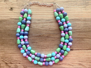Purple Gold White Statement Necklace, Chunky Two Strand Jewelry, purple necklace, gold necklace, COLOR BLOCK, bib necklace, white gold