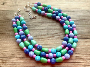 Purple Gold White Statement Necklace, Chunky Two Strand Jewelry, purple necklace, gold necklace, COLOR BLOCK, bib necklace, white gold