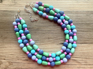 Purple Gold White Statement Necklace, Chunky Two Strand Jewelry, purple necklace, gold necklace, COLOR BLOCK, bib necklace, white gold