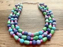 Load image into Gallery viewer, Purple Gold White Statement Necklace, Chunky Two Strand Jewelry, purple necklace, gold necklace, COLOR BLOCK, bib necklace, white gold