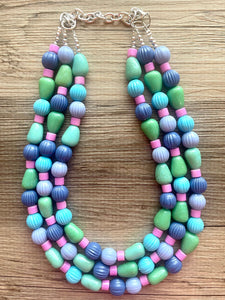 Purple Gold White Statement Necklace, Chunky Two Strand Jewelry, purple necklace, gold necklace, COLOR BLOCK, bib necklace, white gold