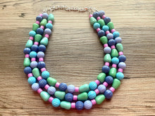 Load image into Gallery viewer, Purple Gold White Statement Necklace, Chunky Two Strand Jewelry, purple necklace, gold necklace, COLOR BLOCK, bib necklace, white gold