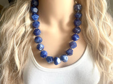 Load image into Gallery viewer, Royal Blue Chunky Statement Necklace, single strand necklace, blue necklace, dark blue necklace, royal blue wedding, bridesmaid necklace