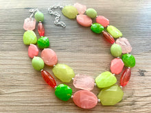 Load image into Gallery viewer, Watermelon Island statement necklace, pink and green, Beaded statement necklace, bib necklace, green necklace, statement jewelry