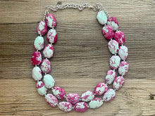 Load image into Gallery viewer, Mint + Magenta statement necklace, Beaded statement necklace, bib necklace, green and pink necklace, statement jewelry, hot pink mint green