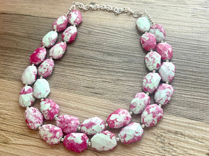 Mint + Magenta statement necklace, Beaded statement necklace, bib necklace, green and pink necklace, statement jewelry, hot pink mint green