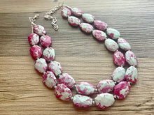 Load image into Gallery viewer, Mint + Magenta statement necklace, Beaded statement necklace, bib necklace, green and pink necklace, statement jewelry, hot pink mint green