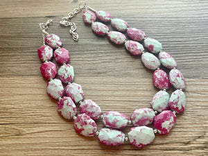 Mint + Magenta statement necklace, Beaded statement necklace, bib necklace, green and pink necklace, statement jewelry, hot pink mint green