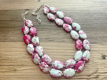 Load image into Gallery viewer, Mint + Magenta statement necklace, Beaded statement necklace, bib necklace, green and pink necklace, statement jewelry, hot pink mint green