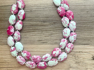 Mint + Magenta statement necklace, Beaded statement necklace, bib necklace, green and pink necklace, statement jewelry, hot pink mint green