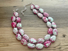 Load image into Gallery viewer, Mint + Magenta statement necklace, Beaded statement necklace, bib necklace, green and pink necklace, statement jewelry, hot pink mint green