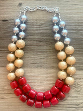 Load image into Gallery viewer, Ruby Red Rebellion Chunky Statement Necklace Beaded red Jewelry beaded necklace, gold gray black white red jewelry cranberry