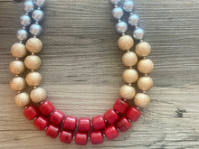 Load image into Gallery viewer, Ruby Red Rebellion Chunky Statement Necklace Beaded red Jewelry beaded necklace, gold gray black white red jewelry cranberry