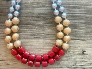 Ruby Red Rebellion Chunky Statement Necklace Beaded red Jewelry beaded necklace, gold gray black white red jewelry cranberry