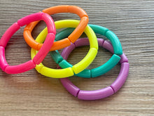 Load image into Gallery viewer, Happy Day Rainbow Stretch Bracelets, Elbow Bead Bracelets, hot pink orange neon yellow green purple jewelry, stretch stacking bracelets