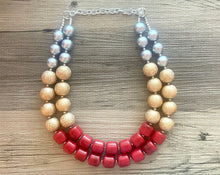 Load image into Gallery viewer, Ruby Red Rebellion Chunky Statement Necklace Beaded red Jewelry beaded necklace, gold gray black white red jewelry cranberry