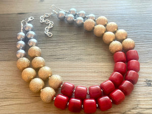 Ruby Red Rebellion Chunky Statement Necklace Beaded red Jewelry beaded necklace, gold gray black white red jewelry cranberry