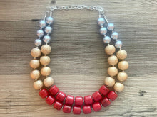 Load image into Gallery viewer, Ruby Red Rebellion Chunky Statement Necklace Beaded red Jewelry beaded necklace, gold gray black white red jewelry cranberry