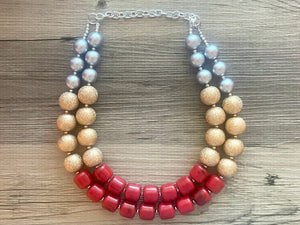 Ruby Red Rebellion Chunky Statement Necklace Beaded red Jewelry beaded necklace, gold gray black white red jewelry cranberry