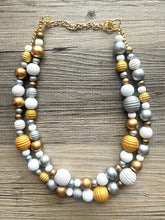Load image into Gallery viewer, Black Silver &amp; Resin Chunky Statement Necklace Double Strand Beaded jewelry, bridesmaid bib wedding shimmer bubble necklace