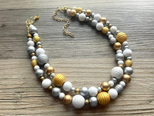 Load image into Gallery viewer, Black Silver &amp; Resin Chunky Statement Necklace Double Strand Beaded jewelry, bridesmaid bib wedding shimmer bubble necklace