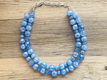Load image into Gallery viewer, Big Bead Mint &amp; Navy Necklace, Nautical Double Strand Statement Jewelry, mint green Chunky bib bridesmaid, bubble jewelry, white navy green