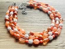 Load image into Gallery viewer, Summer Coral Beach Necklace, Bright Coral Pink Orange Beaded Jewelry, Statement Chunky Bub Silver creamsicle white peach