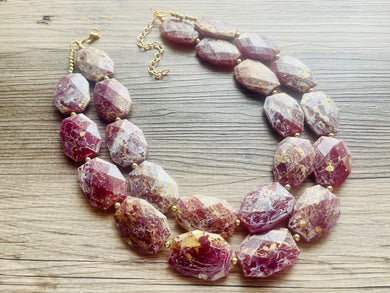 Drenched Cranberry Necklace, Double strand bright jewelry, big beaded chunky statement, summer necklace Marsala dark red maroon gold