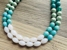 Load image into Gallery viewer, Mint Mountain Nautical Chunky Statement Necklace, Big beaded jewelry, 2 Strand Statement Necklace, blue green silver, emerald necklace olive