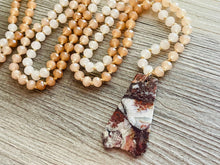 Load image into Gallery viewer, GemStone Chunky Statement Necklace, brown red striped gemstone necklace, long gem jewelry beaded necklace, agate jewelry pendant long
