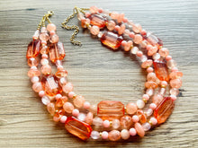 Load image into Gallery viewer, Peach &amp; Coral Beach Necklace, Bright Coral Pink Orange Beaded Jewelry, Statement Chunky Bub Silver creamsicle, earring jewelry set