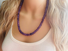 Load image into Gallery viewer, Grape Glass Sparkle Statement Necklace, Chunky 1 Strand Jewelry, purple necklace silver necklace, dark purple eggplant bib necklace