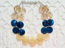Load image into Gallery viewer, Champagne Crackle Navy Blue &amp; Brown Chunky Statement Necklace, Big beaded jewelry, light brown chunky champagne jewelry, earrings bead