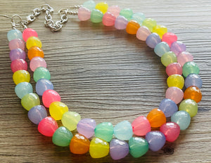 Summer Gumdrops Rainbow Statement Necklace, colorful chunky jewelry, multi strand pride chunky beaded necklace, bubble necklace