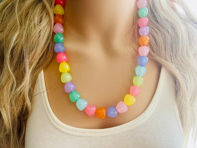 Summer Gumdrops Rainbow Statement Necklace, colorful chunky jewelry, single strand pride chunky beaded necklace, bubble necklace