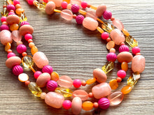 Load image into Gallery viewer, Gina Summer Statement necklace, peach necklace, Beaded statement necklace, bib necklace, yellow fall autumn orange jewelry pink coral