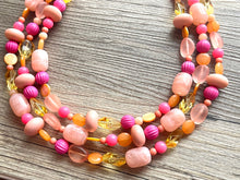 Load image into Gallery viewer, Gina Summer Statement necklace, peach necklace, Beaded statement necklace, bib necklace, yellow fall autumn orange jewelry pink coral