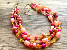 Load image into Gallery viewer, Gina Summer Statement necklace, peach necklace, Beaded statement necklace, bib necklace, yellow fall autumn orange jewelry pink coral