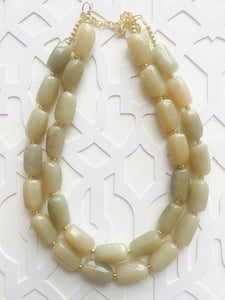 Chino Sands chunky beaded statement necklace, gold neutral necklace, champagne brown light tan jewelry, khaki malta