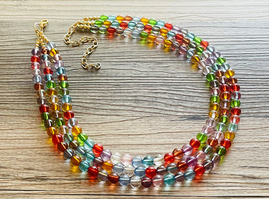 Warm Colors 3 strand Beaded Necklace, Colorful Jewelry, Chunky statement necklace, big beaded necklace, rainbow jewelry, rainbow confetti