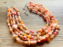 Load image into Gallery viewer, Chunky Multi Strand Peach Statement Necklace, pink - orange beaded jewelry, peach necklace, thick coral jewelry, peach bridesmaid 5