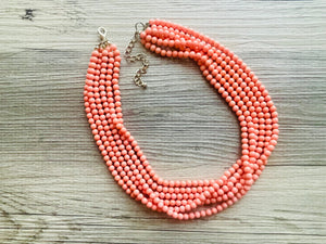 Chunky Multi Strand Peach Statement Necklace, pink - orange beaded jewelry, peach necklace, coral jewelry, peach bridesmaid, dressy