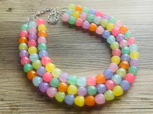 Load image into Gallery viewer, Summer Gumdrops Rainbow Statement Necklace, colorful chunky jewelry, multi strand pride chunky beaded necklace, bubble necklace