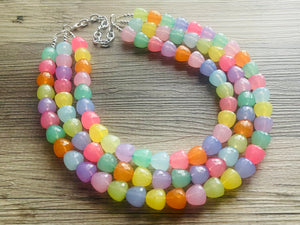 Summer Gumdrops Rainbow Statement Necklace, colorful chunky jewelry, multi strand pride chunky beaded necklace, bubble necklace