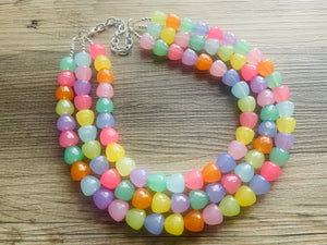 Summer Gumdrops Rainbow Statement Necklace, colorful chunky jewelry, multi strand pride chunky beaded necklace, bubble necklace