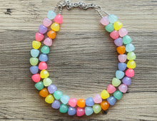 Load image into Gallery viewer, Summer Gumdrops Rainbow Statement Necklace, colorful chunky jewelry, multi strand pride chunky beaded necklace, bubble necklace