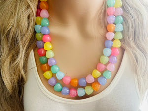 Summer Gumdrops Rainbow Statement Necklace, colorful chunky jewelry, multi strand pride chunky beaded necklace, bubble necklace