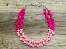 Load image into Gallery viewer, Hot &amp; Blush Pink Double Statement Necklace, Chunky Jewelry Big Beaded Necklace, dark pink Necklace, magenta Jewelry bubble