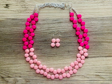 Load image into Gallery viewer, Hot &amp; Blush Pink Double Statement Necklace, Chunky Jewelry Big Beaded Necklace, dark pink Necklace, magenta Jewelry bubble